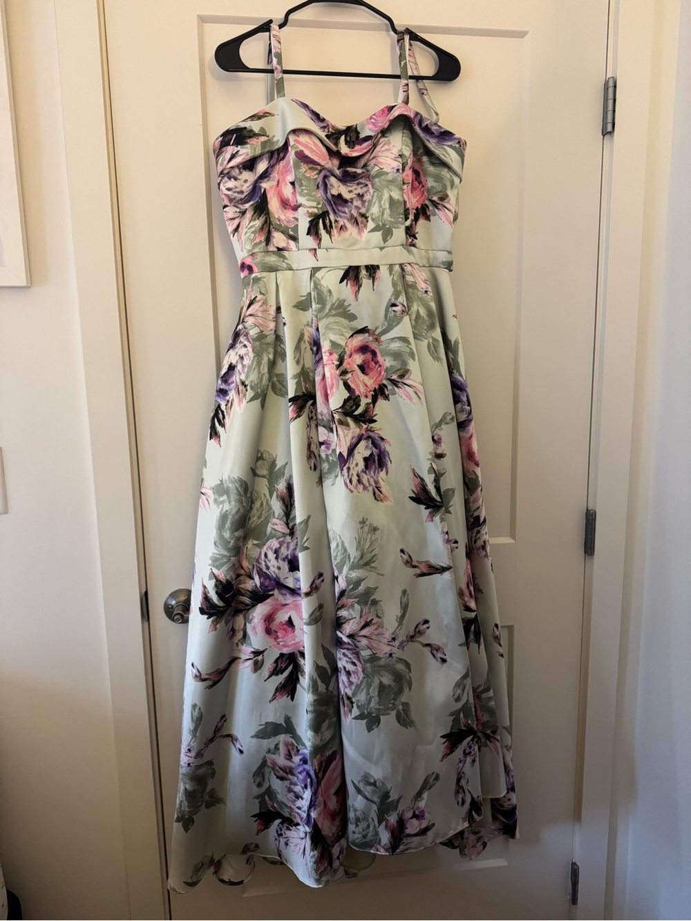 BHLDN Pastel Green High / Low Floral Dress with Pockets